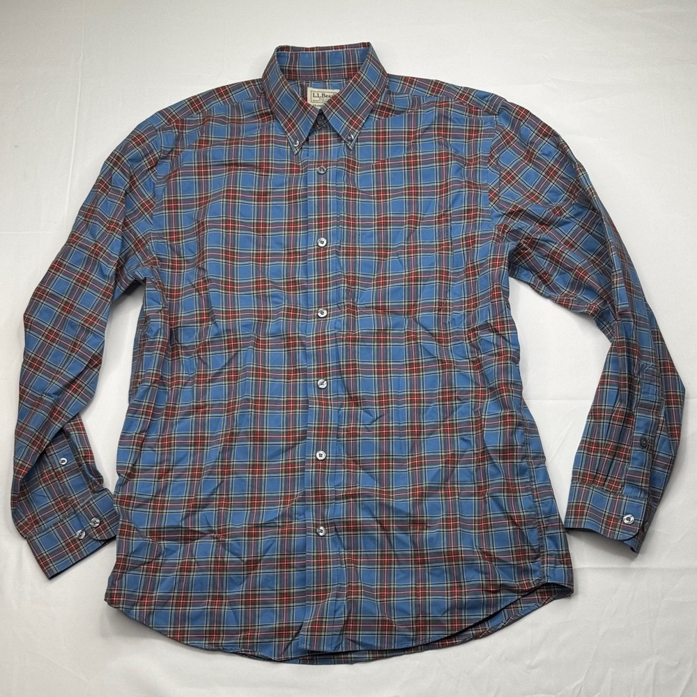 L.L. Bean Casual Blue and Red Plaid Shirt traditional fit men’s Medium M cotton
